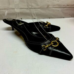 Coach Slip on  Pointy Mules Womens Size 8 Black Leather Slides Sandals